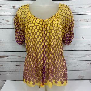 Elie Tahari Blouse Silk In Yellow Purple Dots